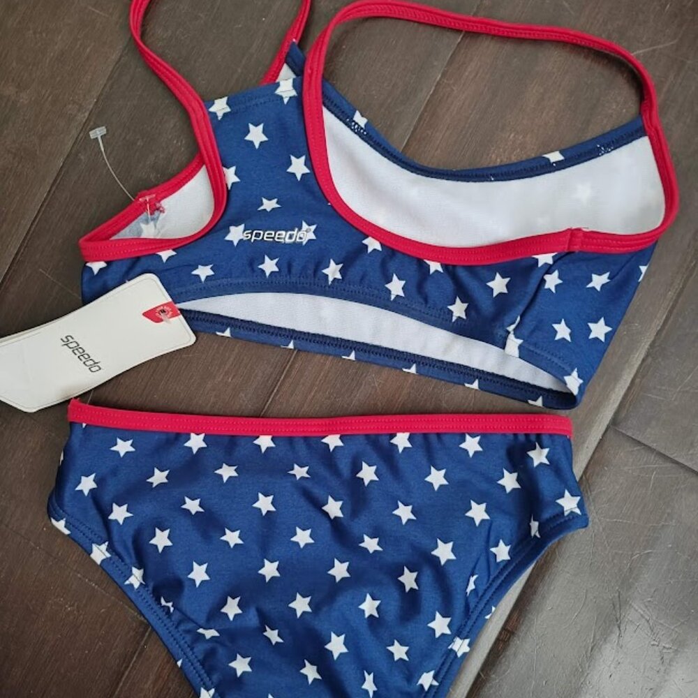 Brand New Speedo Girls 2PC Red White Blue 4th of July Bikini Size 10 - Picture 3 of 3